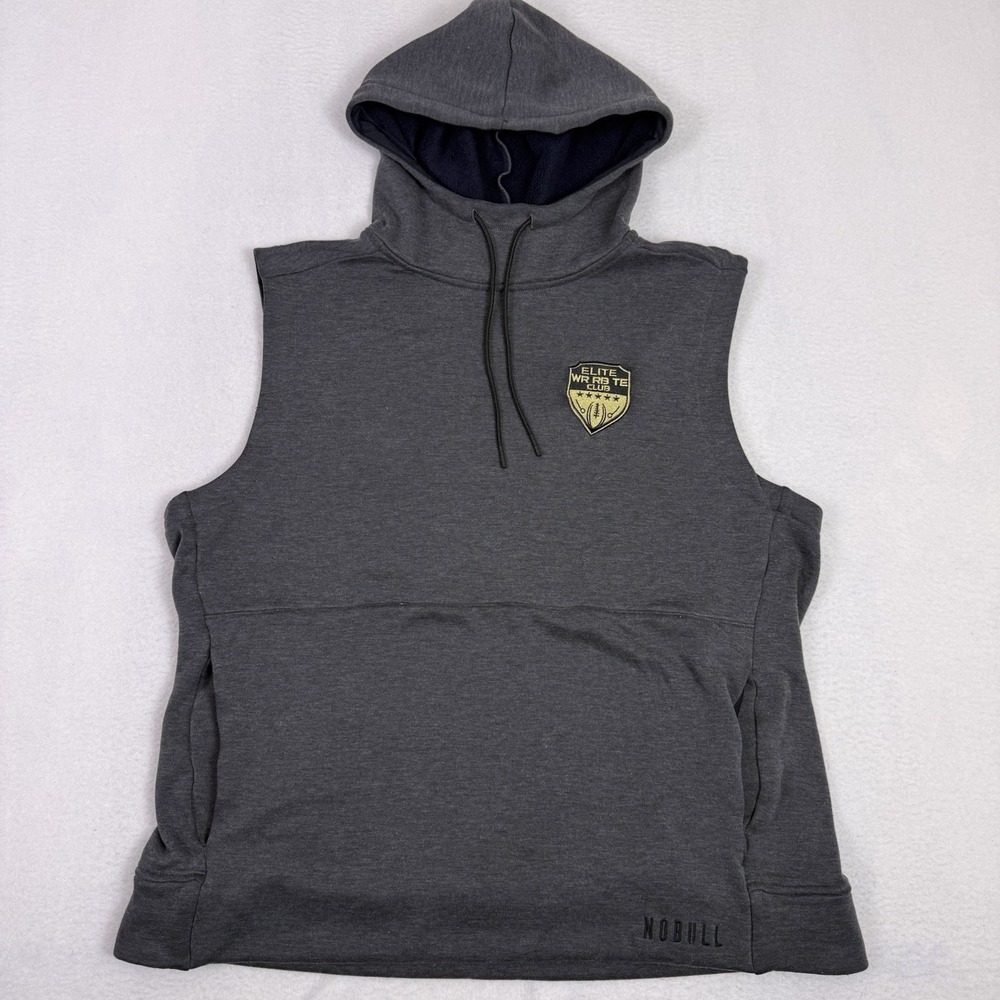 NOBULL Mens Large Sleeveless Hoodie Grey Elite WR RB TE Club Fleece Gym